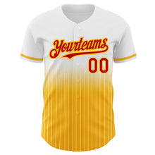 Load image into Gallery viewer, Custom White Pinstripe Red-Gold Authentic Fade Fashion Baseball Jersey