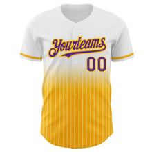 Load image into Gallery viewer, Custom White Pinstripe Purple-Gold Authentic Fade Fashion Baseball Jersey