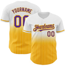 Load image into Gallery viewer, Custom White Pinstripe Purple-Gold Authentic Fade Fashion Baseball Jersey