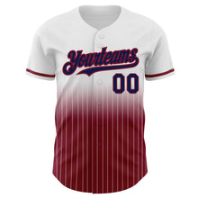 Load image into Gallery viewer, Custom White Pinstripe Navy-Crimson Authentic Fade Fashion Baseball Jersey