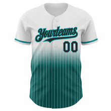 Load image into Gallery viewer, Custom White Pinstripe Black-Teal Authentic Fade Fashion Baseball Jersey