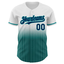 Load image into Gallery viewer, Custom White Pinstripe Navy-Teal Authentic Fade Fashion Baseball Jersey