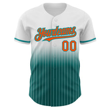 Load image into Gallery viewer, Custom White Pinstripe Orange-Teal Authentic Fade Fashion Baseball Jersey