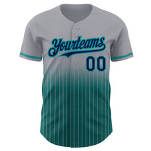 Load image into Gallery viewer, Custom Gray Pinstripe Navy-Teal Authentic Fade Fashion Baseball Jersey