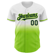 Load image into Gallery viewer, Custom White Pinstripe Navy-Neon Green Authentic Fade Fashion Baseball Jersey