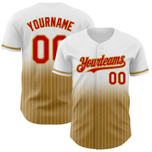 Load image into Gallery viewer, Custom White Pinstripe Red-Old Gold Authentic Fade Fashion Baseball Jersey