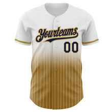 Load image into Gallery viewer, Custom White Pinstripe Navy-Old Gold Authentic Fade Fashion Baseball Jersey