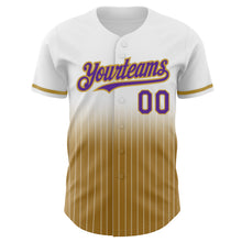 Load image into Gallery viewer, Custom White Pinstripe Purple-Old Gold Authentic Fade Fashion Baseball Jersey