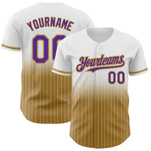 Load image into Gallery viewer, Custom White Pinstripe Purple-Old Gold Authentic Fade Fashion Baseball Jersey