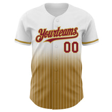 Load image into Gallery viewer, Custom White Pinstripe Crimson-Old Gold Authentic Fade Fashion Baseball Jersey