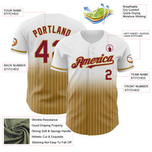 Load image into Gallery viewer, Custom White Pinstripe Crimson-Old Gold Authentic Fade Fashion Baseball Jersey