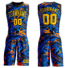 Load image into Gallery viewer, Custom Figure Gold-Royal Round Neck Sublimation Basketball Suit Jersey