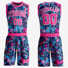 Load image into Gallery viewer, Custom Figure Pink-Light Blue Round Neck Sublimation Basketball Suit Jersey