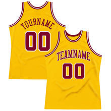 Load image into Gallery viewer, Custom Gold Maroon-White Authentic Throwback Basketball Jersey