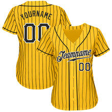 Load image into Gallery viewer, Custom Yellow Black Pinstripe Black-White Authentic Baseball Jersey