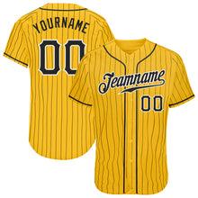Load image into Gallery viewer, Custom Yellow Black Pinstripe Black-White Authentic Baseball Jersey