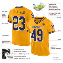 Load image into Gallery viewer, Custom Gold Navy-White Mesh Authentic Throwback Football Jersey