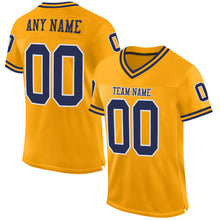 Load image into Gallery viewer, Custom Gold Navy-White Mesh Authentic Throwback Football Jersey