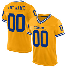 Load image into Gallery viewer, Custom Gold Royal-White Mesh Authentic Throwback Football Jersey