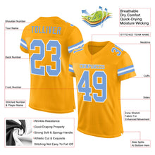 Load image into Gallery viewer, Custom Gold Light Blue-White Mesh Authentic Football Jersey