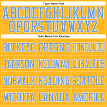 Load image into Gallery viewer, Custom Gold Light Blue-White Mesh Authentic Football Jersey