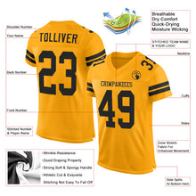 Load image into Gallery viewer, Custom Gold Black Mesh Authentic Football Jersey