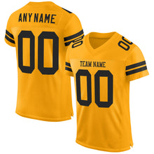 Load image into Gallery viewer, Custom Gold Black Mesh Authentic Football Jersey