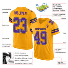 Load image into Gallery viewer, Custom Gold Purple-Black Mesh Authentic Football Jersey