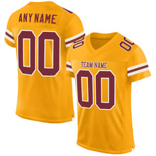 Load image into Gallery viewer, Custom Gold Burgundy-White Mesh Authentic Football Jersey