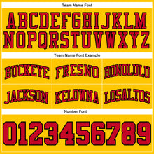 Load image into Gallery viewer, Custom Gold Black Pinstripe Red-Black Authentic Basketball Shorts