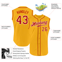 Load image into Gallery viewer, Custom Gold Red-White Authentic Sleeveless Baseball Jersey