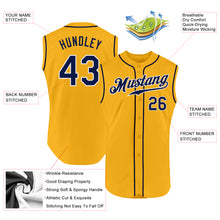 Load image into Gallery viewer, Custom Gold Navy-White Authentic Sleeveless Baseball Jersey