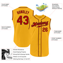 Load image into Gallery viewer, Custom Gold Red-Black Authentic Sleeveless Baseball Jersey