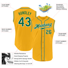 Load image into Gallery viewer, Custom Gold Kelly Green-White Authentic Sleeveless Baseball Jersey