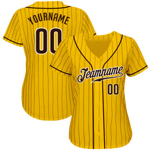 Load image into Gallery viewer, Custom Yellow Brown Pinstripe Brown-White Authentic Baseball Jersey