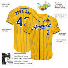 Load image into Gallery viewer, Custom Yellow Royal Pinstripe Royal-White Authentic Baseball Jersey