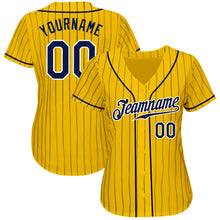 Load image into Gallery viewer, Custom Yellow Navy Pinstripe Navy-White Authentic Baseball Jersey