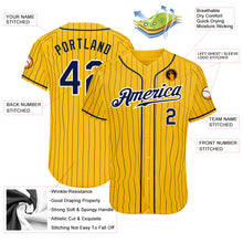 Load image into Gallery viewer, Custom Yellow Navy Pinstripe Navy-White Authentic Baseball Jersey