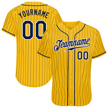 Load image into Gallery viewer, Custom Yellow Navy Pinstripe Navy-White Authentic Baseball Jersey