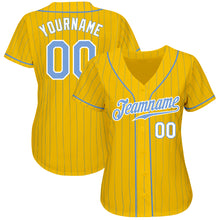 Load image into Gallery viewer, Custom Yellow Light Blue Pinstripe Light Blue-White Authentic Baseball Jersey