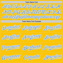 Load image into Gallery viewer, Custom Yellow Light Blue Pinstripe Light Blue-White Authentic Baseball Jersey