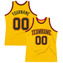 Load image into Gallery viewer, Custom Gold Black-Red Authentic Throwback Basketball Jersey