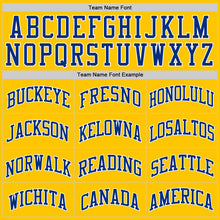 Load image into Gallery viewer, Custom Gold Royal-White Authentic Throwback Basketball Jersey