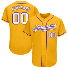 Load image into Gallery viewer, Custom Gold White-Purple Authentic Baseball Jersey