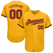 Load image into Gallery viewer, Custom Gold Crimson-Black Authentic Baseball Jersey