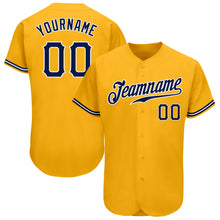 Load image into Gallery viewer, Custom Gold Navy-White Authentic Baseball Jersey