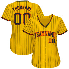 Load image into Gallery viewer, Custom Yellow Black Pinstripe Black-Orange Authentic Baseball Jersey