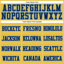 Load image into Gallery viewer, Custom Gold Navy-Powder Blue Stitched Cuffed Knit Hat