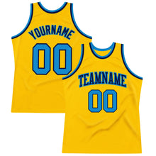 Load image into Gallery viewer, Custom Gold Blue-Navy Authentic Throwback Basketball Jersey