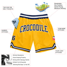 Load image into Gallery viewer, Custom Gold Navy-White Authentic Throwback Basketball Shorts